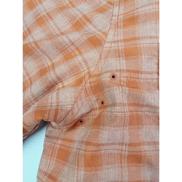 Orvis Size XL Mens Orange Tan Check Short Sleeve Embroidered Pocket Logo Shirt - Picture 10 of 13